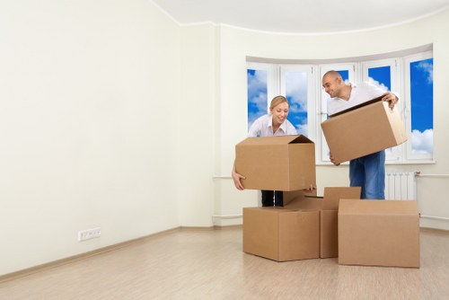 Packed boxes ready for house removals in Clapham Common