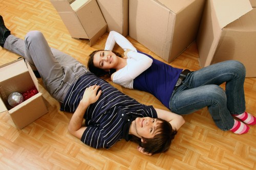 Packed household boxes ready for home moves in Clapham Common